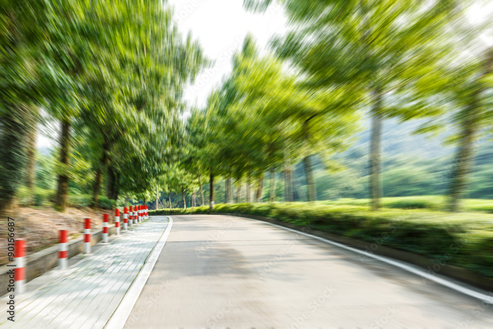 motion blur of the road in the suburbs