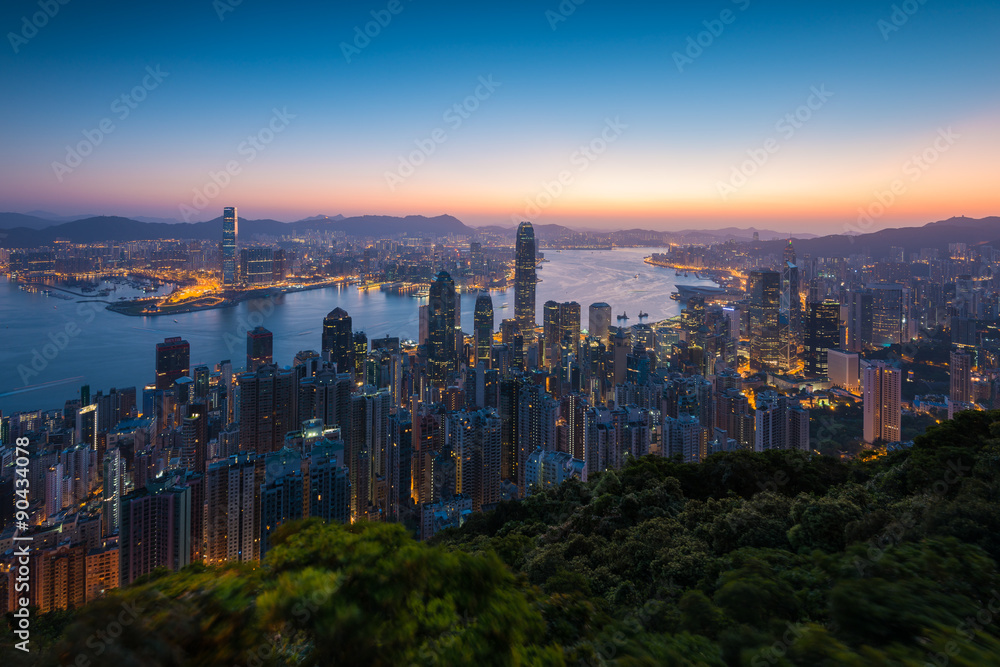 香港岛山顶日出城市景观