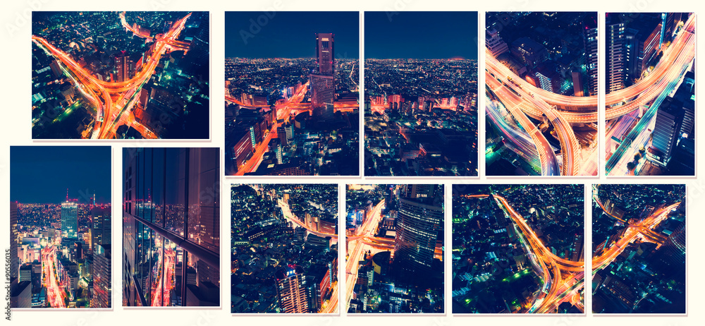 Aerial view cityscape at night in Tokyo, Japan from a skyscraper