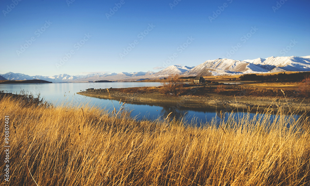 Cottage Rural Scene Mountain Lake Countryside Concept