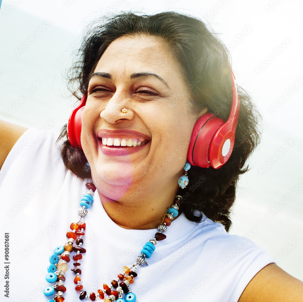 Woman Headphones Listening Music Lifestyle Concept