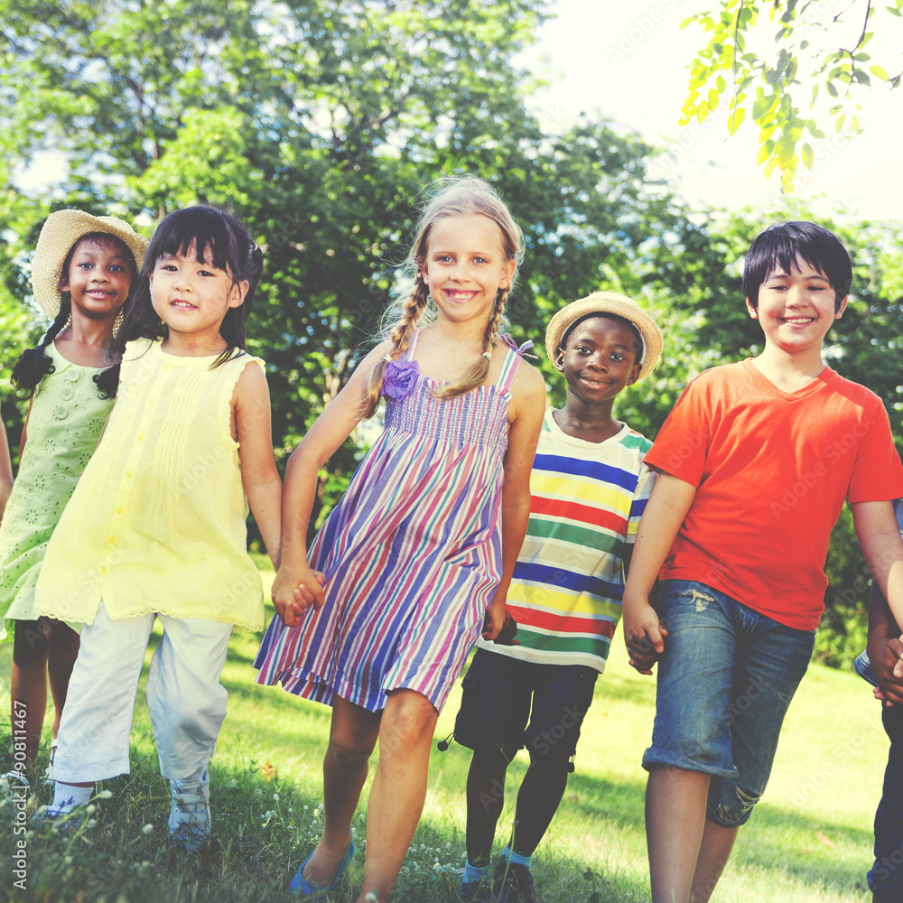 Diverse Children Friendship Playing Outdoors Concept