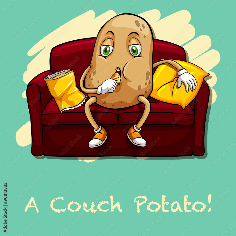 Potato eating chips on couch