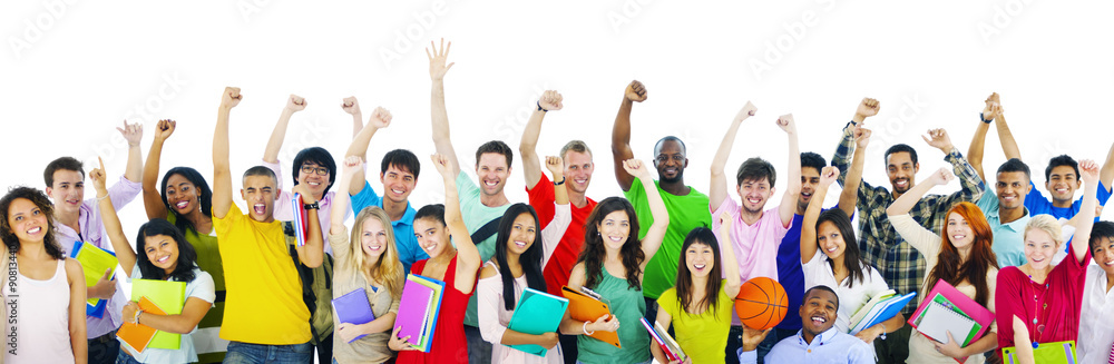 Diverse High School Students Arms Raised Concept