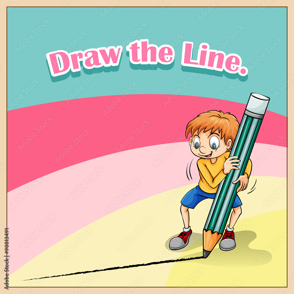 Boy drawing line with big pencil