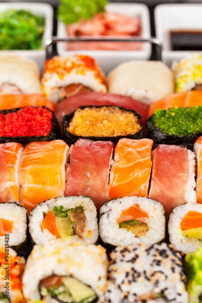 sushi pieces from aerial view