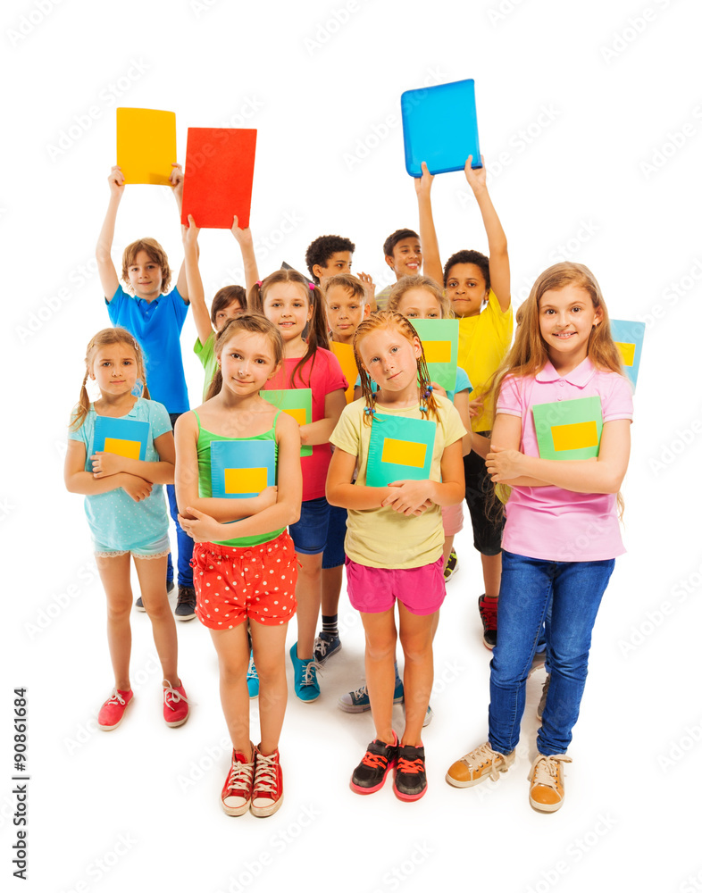 Many classmates standing ready to pass exam