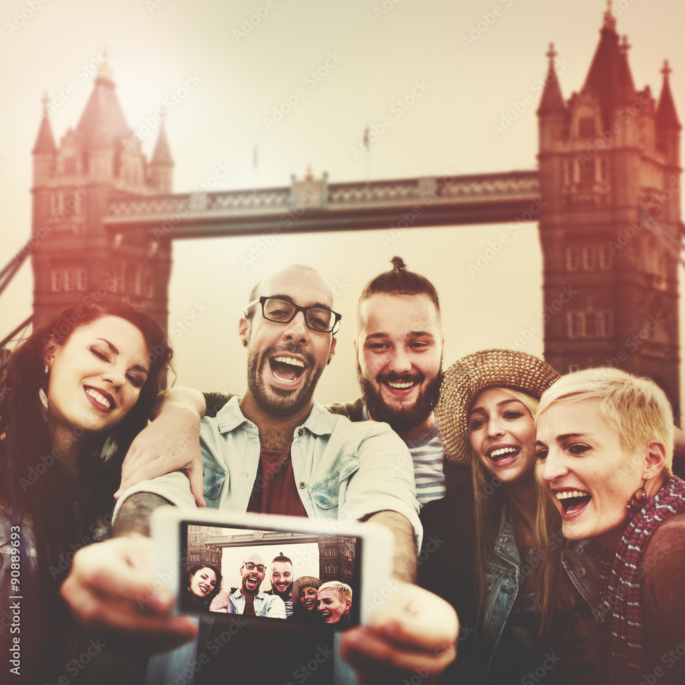 Diverse Summer Friends Fun Bonding Selfie Concept