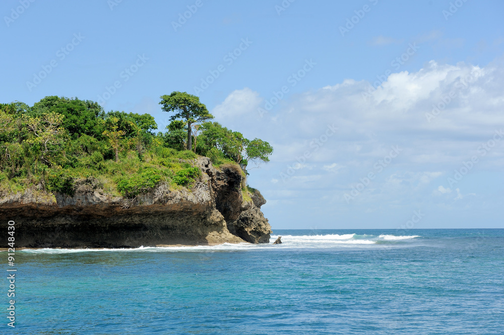 Blue sea and white cloud with green island