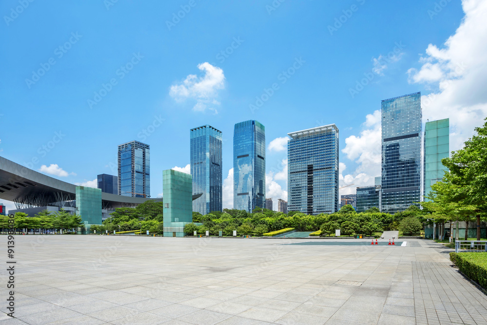 empty square and skyscrapers of shenzheng in china