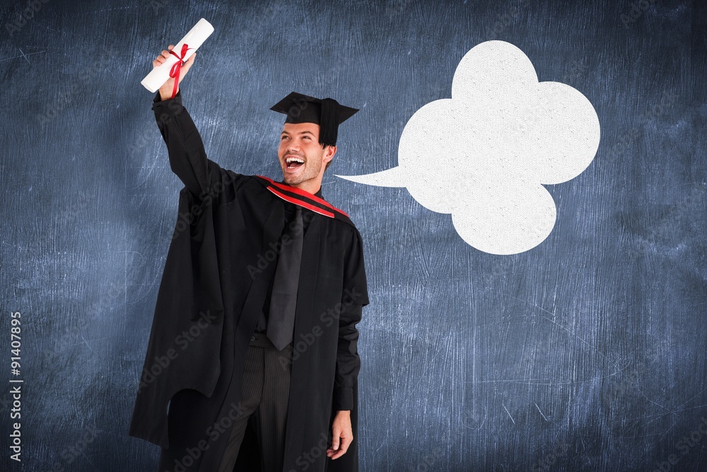 Composite image of happy attractive boy after his graduation