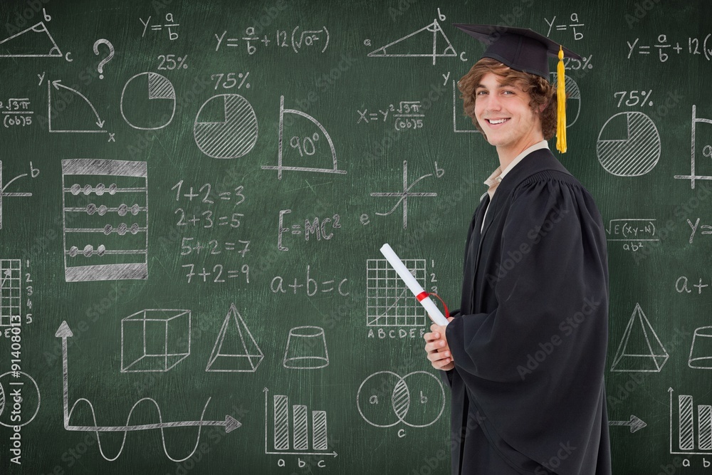 Composite image of profile view of a student in graduate robe