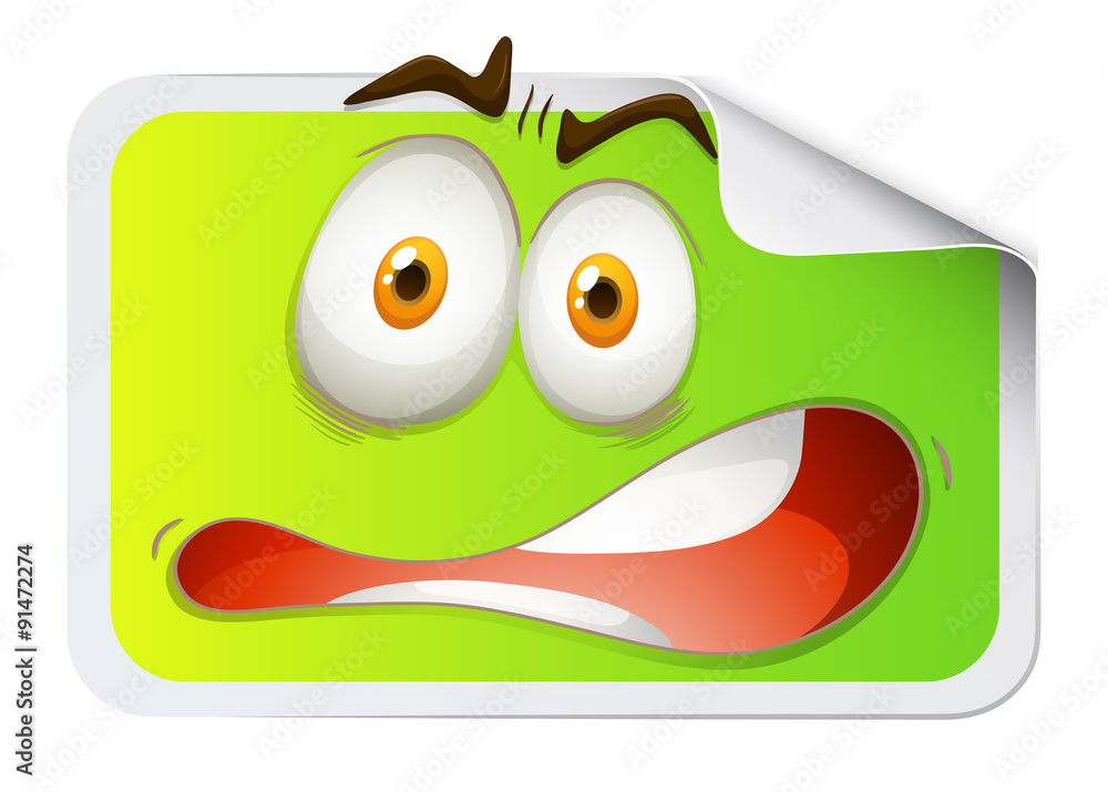 Rectangular sticker with scared face