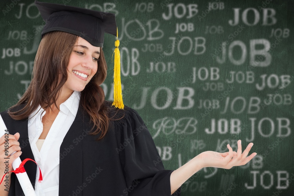 Composite image of a smiling woman with a degree