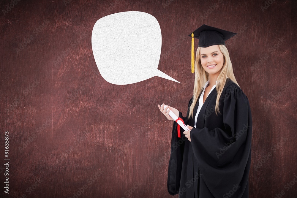 Composite image of blonde student in graduate robe