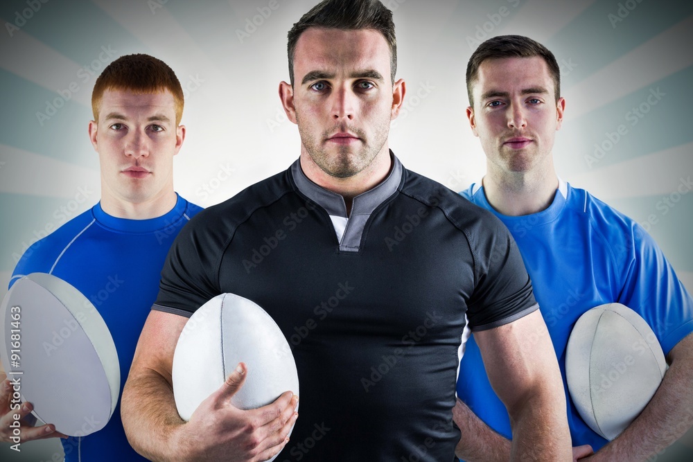 Composite image of tough rugby players