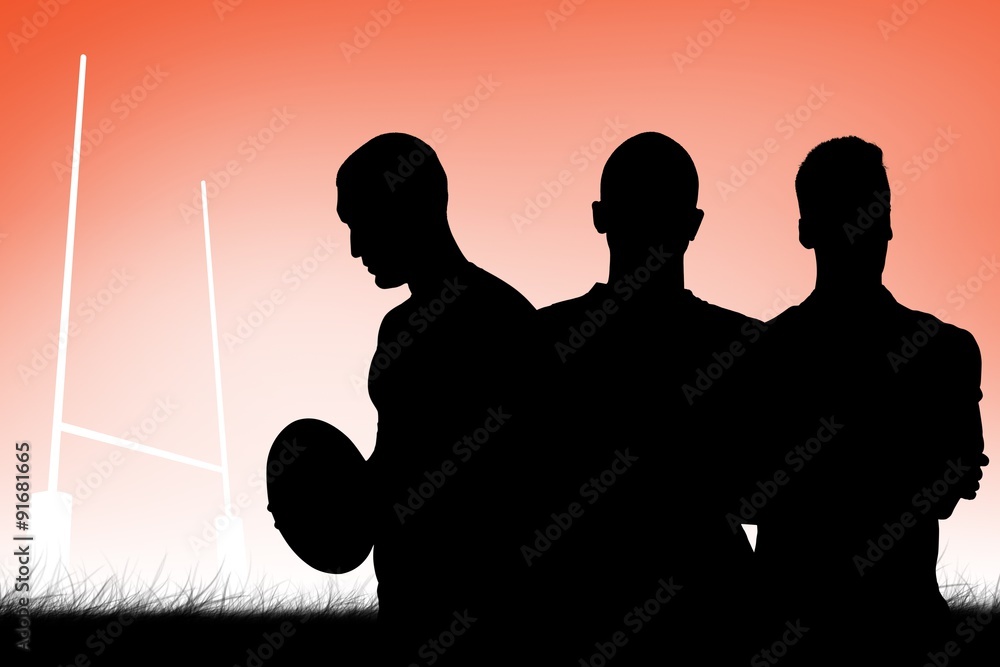 Composite image of tough rugby players