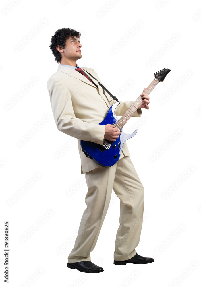 Businessman playing guitar