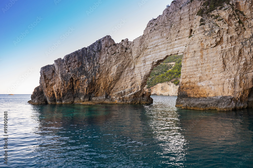 Blue caves at the cliff of Zakynthos island, Greece