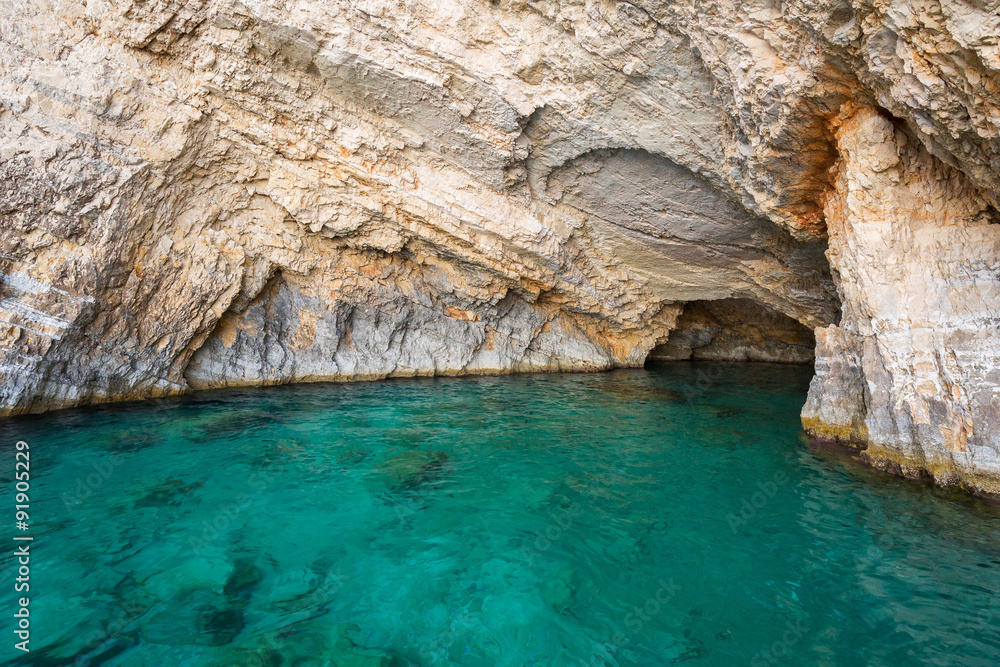 Blue caves at the cliff of Zakynthos island, Greece