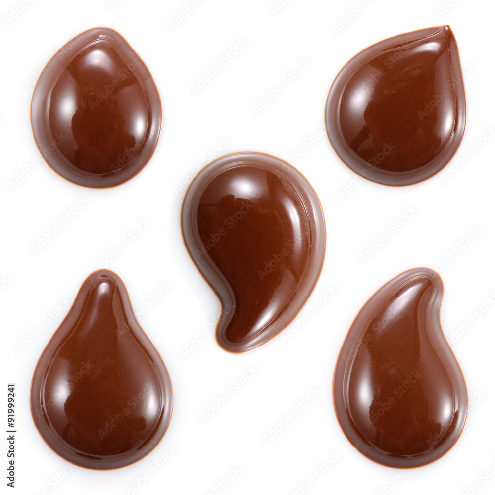 Liquid chocolate. Drops isolated on white background. Collection