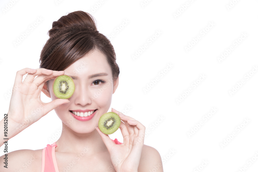 Beauty woman and Kiwi fruit