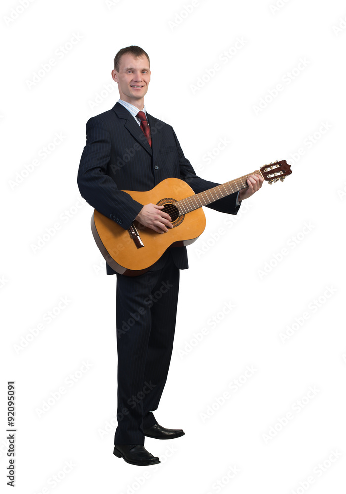 Businessman playing guitar