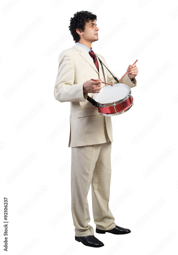 Businessman playing drums