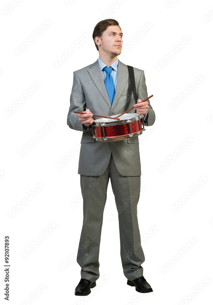 Businessman playing drums