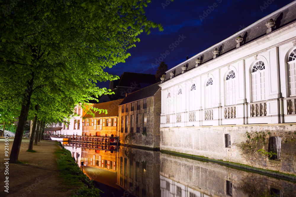 Groenerei canal at night, Bruges, Belgium