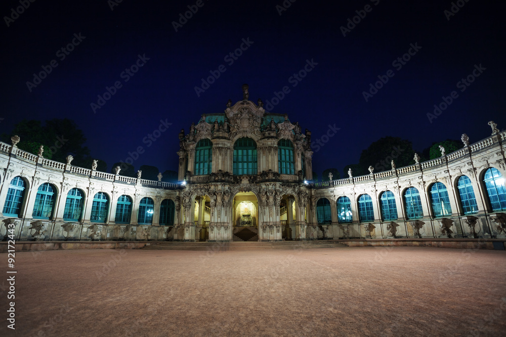 Dresden art gallery and park at night