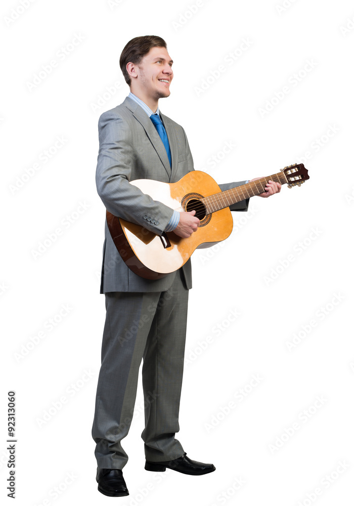 Businessman playing guitar