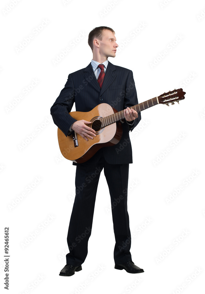 Businessman playing guitar