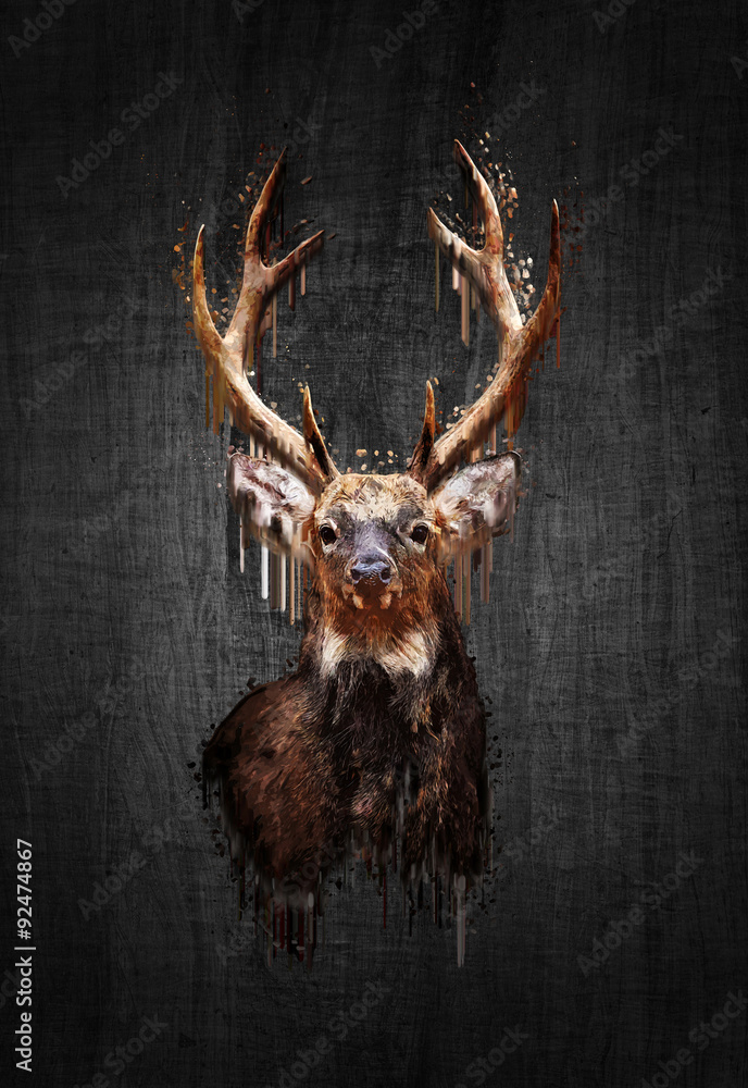 Deer on dark background. Paint effect