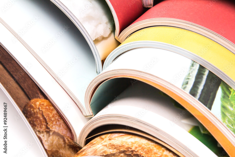 stack of colorful magazines