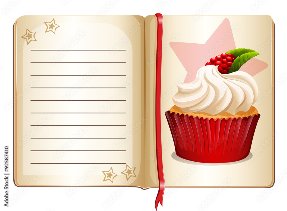 Notebook with cupcake on page