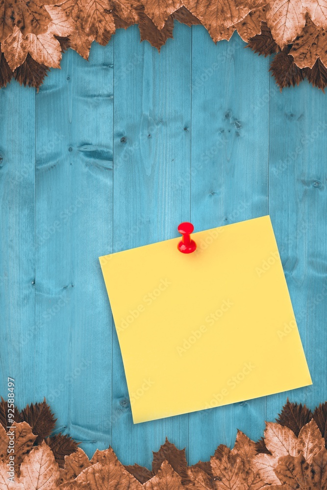 Composite image of illustrative image of pushpin on yellow paper