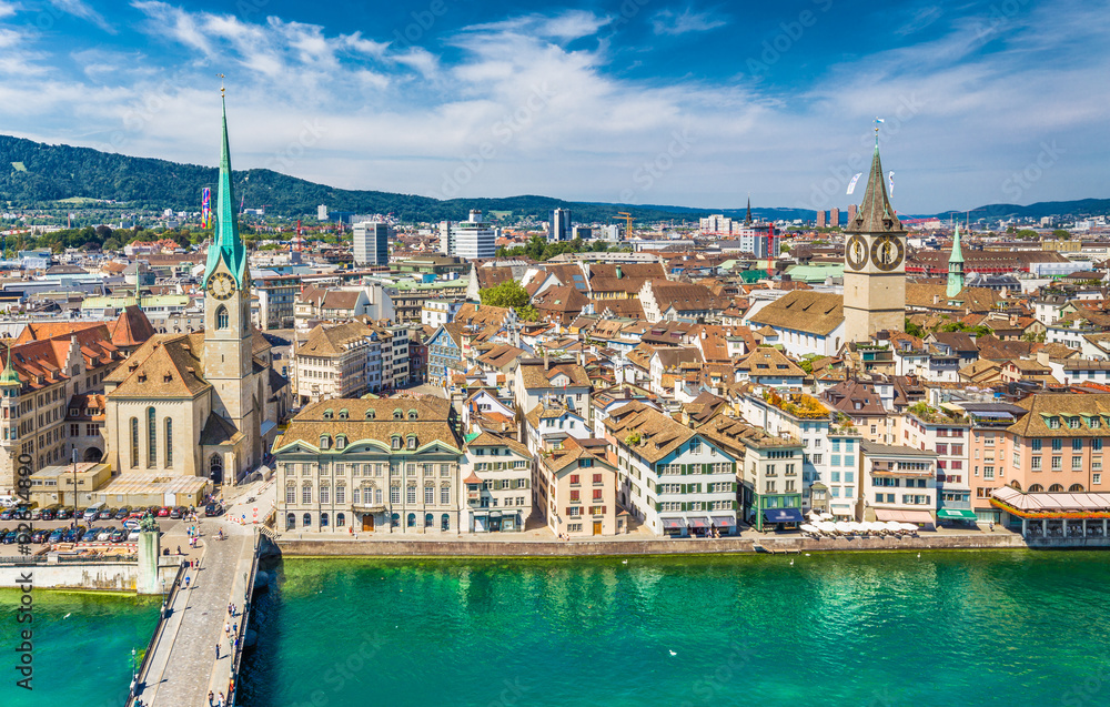 Historic Zürich city center with river Limmat, Switzerland