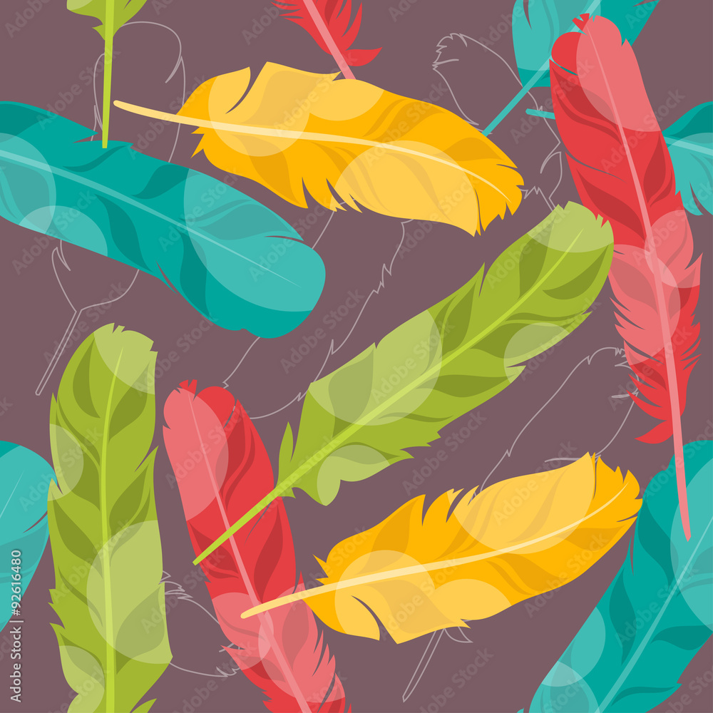 Seamless pattern with feathers. Vector Illustration