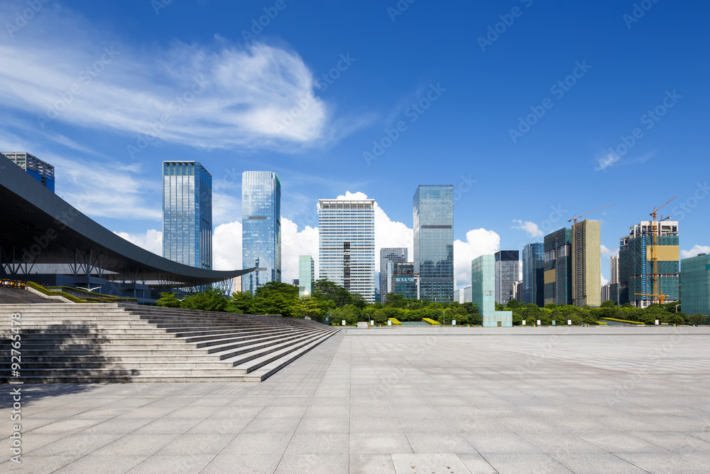 modern square and skyscrapers