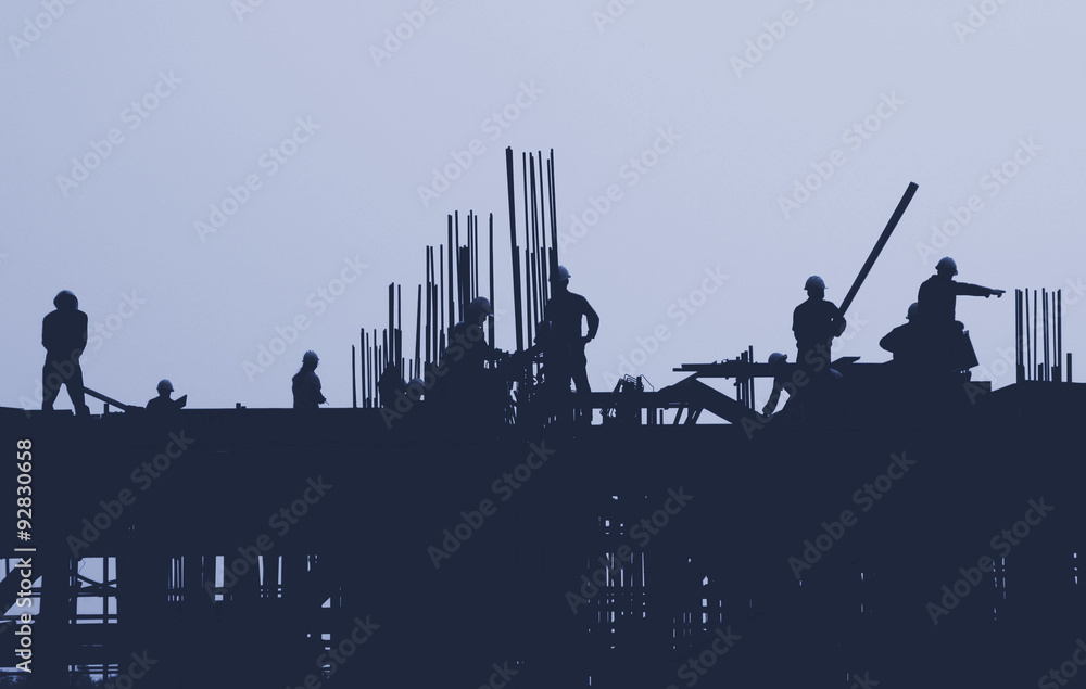 Construction Site Worker Building Silhouette Concept