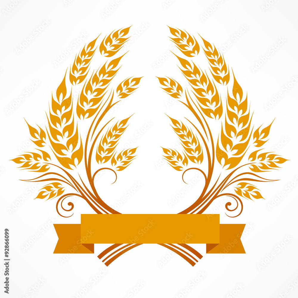 Stylized ears of wheat wreath on white, illustration