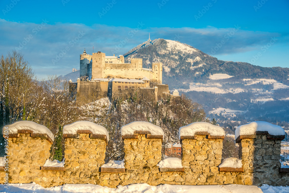 Hohensalzburg Fortress in winter, Salzburg, Austria