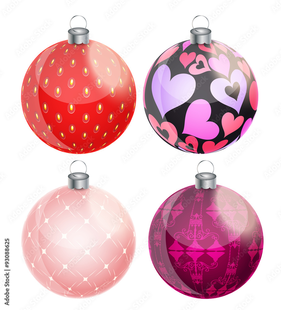 New Year and Christmas Balls Set Vector Illustration