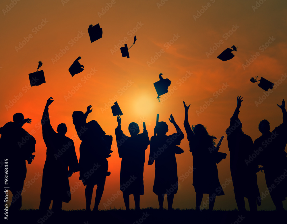 Group Students Celebrating Graduation Silhouette Concept