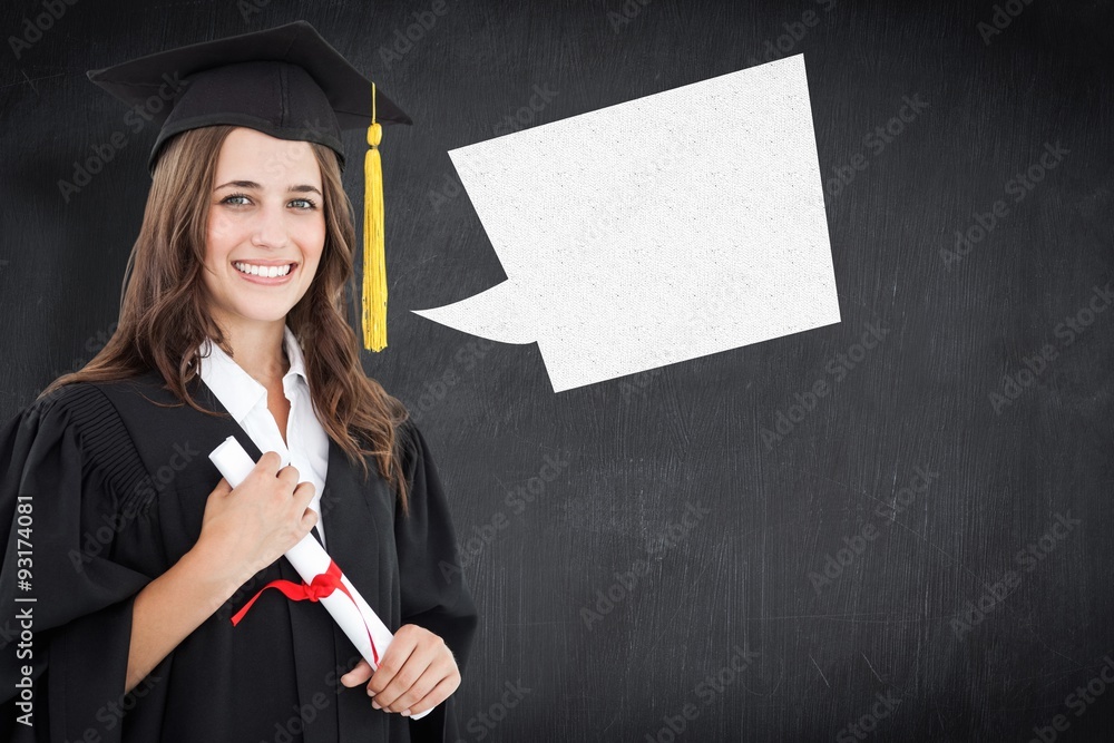 Composite image of a smiling woman with a degree in hand