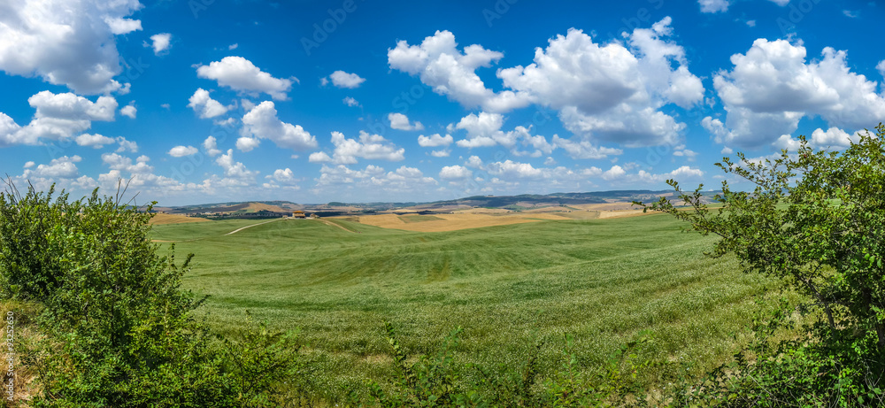 意大利瓦尔多尔西亚丘陵起伏的托斯卡纳风景全景