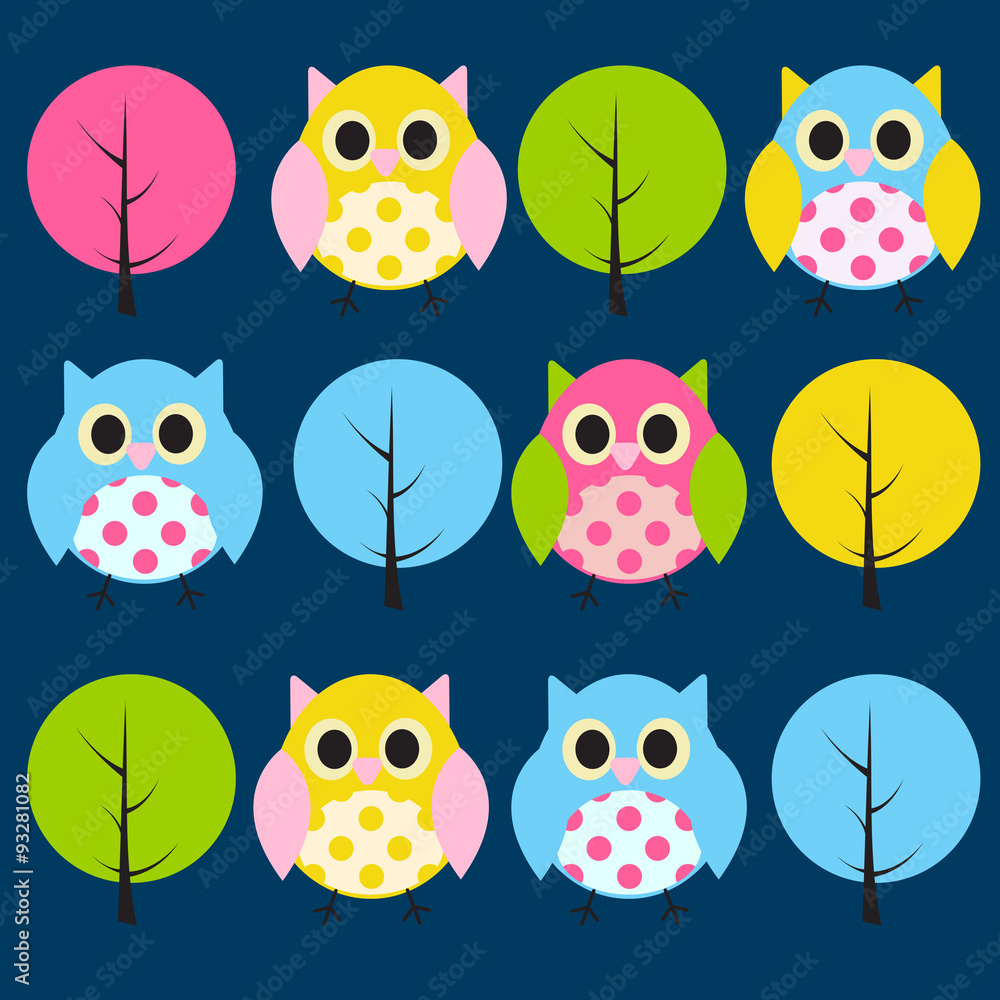 Ow and Treel Pattern Background Vector Illustration