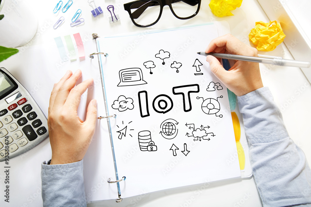  Person drawing IoT concept on white paper