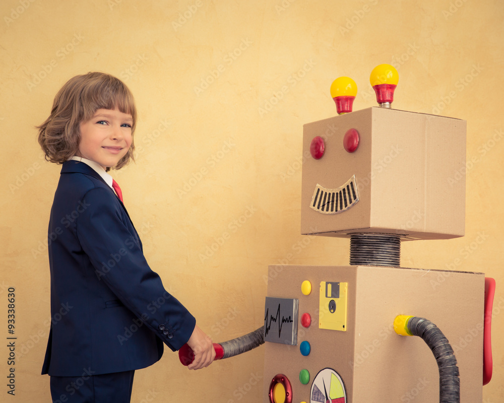 Young businessman with robot